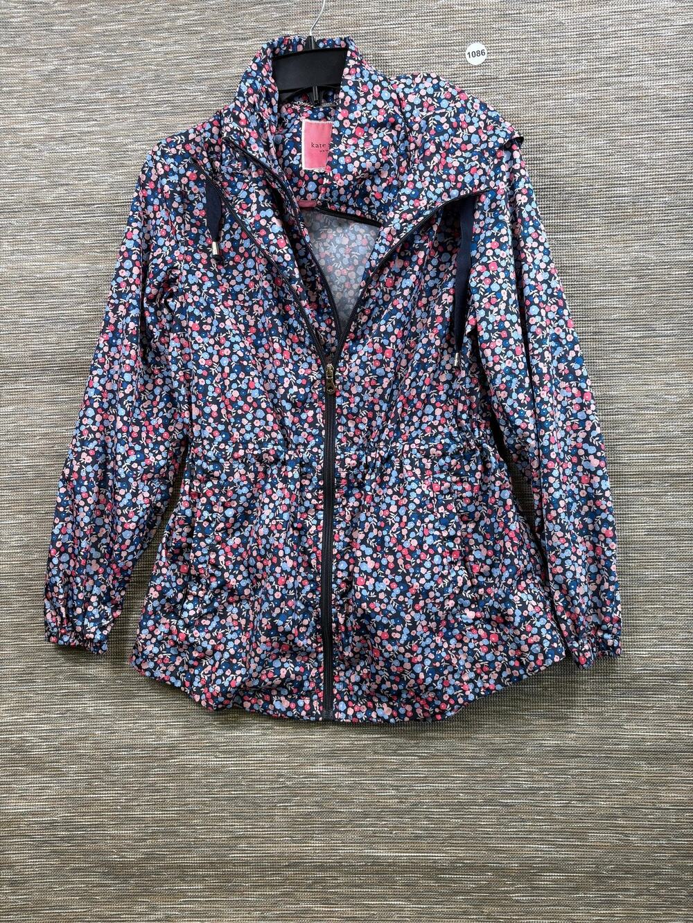 Kate Spade Jacket Womens XS Multicolor Floral Hooded Rain Coat Zip Pockets